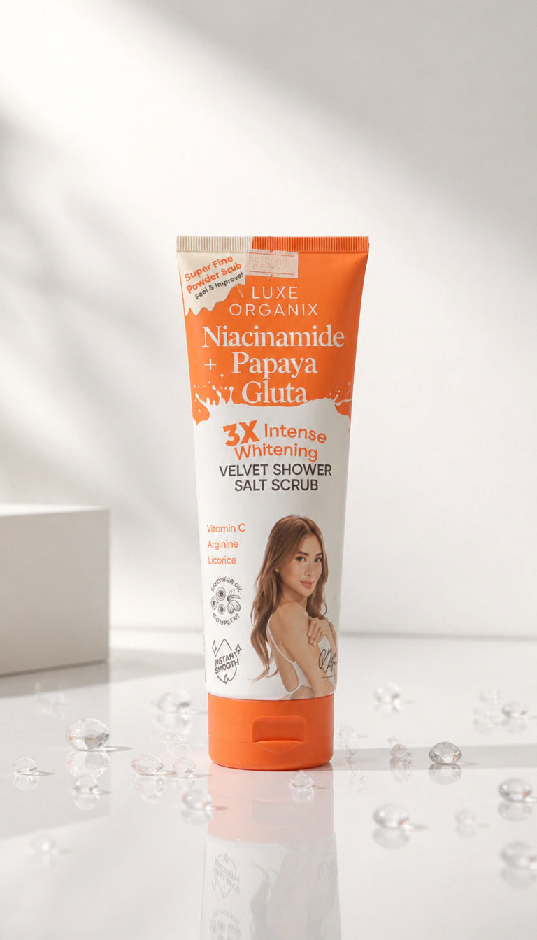 LUXE ORGANIX: Niacinamide + Papaya Gluta Velvet Shower Salt Scrub